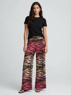 Boston Proper Olive and Black Abstract Stripe‎ pants Sz M (TXA962)